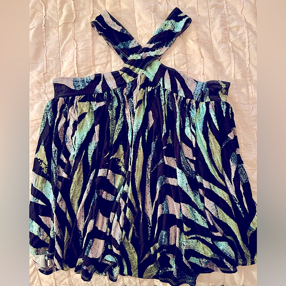 We The Free halter top. Women’s size large. Navy blue with striped design.